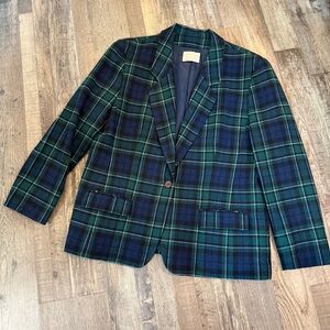 VINTAGE PENDELTON Signature Green and Blue Plaid Single Button Wool Blazer USA